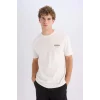 Defacto D7331 Ekru Regular Fit Bisiklet Yaka Sırt Baskılı Kısa Kollu Ağır Kumaş Tişört