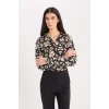 Defacto E4347 Siyah Oversize Geniş Kalıp Desenli Uzun Kollu Gömlek Tunik