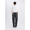 Defacto E6694 Siyah Relax Fit Rahat Kesim Geniş Paça Kargo Cepli Jean Pantolon