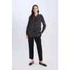 Defacto T0609 Siyah Loose Fit Desenli Uzun Kollu Gömlek Tunik