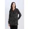 Defacto T0609 Siyah Loose Fit Desenli Uzun Kollu Gömlek Tunik