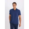Defacto M6609 İndigo Slim Fit Dar Kesim Basic Düz Kısa Kollu Polo Tişört