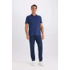 Defacto M6609 İndigo Slim Fit Dar Kesim Basic Düz Kısa Kollu Polo Tişört