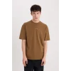 Defacto E1487 Kahve Boxy Fit Bisiklet Yaka Sırt Baskılı Kısa Kollu Tişört