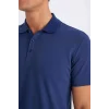Defacto M6609 İndigo Slim Fit Dar Kesim Basic Düz Kısa Kollu Polo Tişört