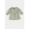 Defacto D9566 Yeşil Kız Bebek Büyük Yaka Nakışlı Uzun Kollu Cepli Twill Elbise
