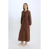 Defacto D7322 Kahve Relax Fit Hakim Yaka Uzun Kollu Maxi Elbise