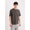 Defacto D5511 Antrasit Boxy Fit Bisiklet Yaka Sırt Baskılı Kısa Kollu Tişört