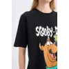 Defacto D9106 Siyah Coool Scooby Doo Oversize Geniş Kalıp Bisiklet Yaka Sırt Baskılı Kısa Kollu Tişört