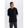 Defacto E0067 Siyah DeFactoFit NBA Miami Heat Oversize Geniş Kalıp Bisiklet Yaka Kısa Kollu Tişört