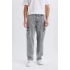 Defacto D7263 Gri Relax Fit Rahat Kesim Kargo Cepli Geniş Paça Jean Pantolon