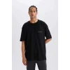 Defacto E0067 Siyah DeFactoFit NBA Miami Heat Oversize Geniş Kalıp Bisiklet Yaka Kısa Kollu Tişört