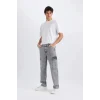 Defacto D7263 Gri Relax Fit Rahat Kesim Kargo Cepli Geniş Paça Jean Pantolon