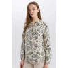 Defacto N1809 Siyah Regular Fit Apaş Yaka Desenli Uzun Kollu Bluz