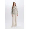 Defacto N1809 Siyah Regular Fit Apaş Yaka Desenli Uzun Kollu Bluz