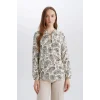 Defacto N1809 Siyah Regular Fit Apaş Yaka Desenli Uzun Kollu Bluz