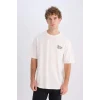 Defacto D5466 Ekru Rick and Morty Boxy Fit Bisiklet Yaka Sırt Baskılı Kısa Kollu Tişört