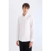 Defacto T2066 Beyaz Slim Fit Dar Kesim Polo Yaka Dokulu Uzun Kollu Gömlek