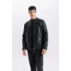 Defacto D6241 Siyah Su İtici Slim Fit Dar Kesim Dik Yaka Fermuarlı Suni Deri Mont