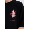 Defacto B5528 Siyah One Piece Loose Fit Bisiklet Yaka Sırt Baskılı Kısa Kollu Tişört