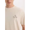 Defacto D6789 Bej Tom & Jerry Regular Fit Bisiklet Yaka Sırt Baskılı Kısa Kollu Tişört