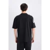 Defacto D9506 Siyah Oversize Geniş Kalıp Bisiklet Yaka Baskılı Baskılı Kısa Kollu Tişört