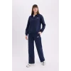 Defacto E6080 Lacivert Wide Leg Kışlık Eşofman Altı Baskılı Beli Lastikli Geniş Bol Paça