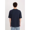 Defacto D5519 Lacivert Boxy Fit Bisiklet Yaka Baskılı Kısa Kollu Ağır Kumaş Tişört