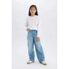 Defacto D9157 Mavi Kız Çocuk Wide Leg Geniş Paça Jean Pantolon