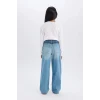 Defacto D9157 Mavi Kız Çocuk Wide Leg Geniş Paça Jean Pantolon