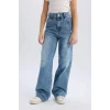 Defacto D7374 Mavi Kız Çocuk Wide Leg Yırtık Detaylı Geniş Paça Jean Pantolon