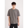 Defacto D9343 Gri Oversize Geniş Kalıp Bisiklet Yaka Sırt Baskılı Kısa Kollu Tişört