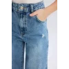 Defacto D7374 Mavi Kız Çocuk Wide Leg Yırtık Detaylı Geniş Paça Jean Pantolon