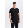 Defacto M6608 Siyah Slim Fit Dar Kesim Bisiklet Yaka Basic Düz Kısa Kollu Tişört