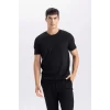 Defacto M6608 Siyah Slim Fit Dar Kesim Bisiklet Yaka Basic Düz Kısa Kollu Tişört