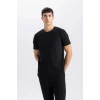 Defacto M6608 Siyah Slim Fit Dar Kesim Bisiklet Yaka Basic Düz Kısa Kollu Tişört