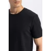 Defacto M6608 Siyah Slim Fit Dar Kesim Bisiklet Yaka Basic Düz Kısa Kollu Tişört
