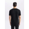 Defacto M6608 Siyah Slim Fit Dar Kesim Bisiklet Yaka Basic Düz Kısa Kollu Tişört