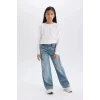 Defacto D7386 Mavi Kız Çocuk Wide Leg Kargo Geniş Paça Jean Pantolon