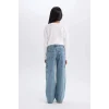 Defacto D7386 Mavi Kız Çocuk Wide Leg Kargo Geniş Paça Jean Pantolon