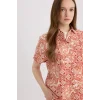 Defacto C9621 Turuncu Regular Fit Desenli Kısa Kollu Gömlek