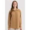 Defacto E1628 Kahve Regular Fit Basic Düz Uzun Kollu Gömlek Tunik