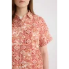 Defacto C9621 Turuncu Regular Fit Desenli Kısa Kollu Gömlek
