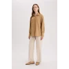 Defacto E1628 Kahve Regular Fit Basic Düz Uzun Kollu Gömlek Tunik