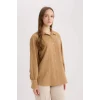 Defacto E1628 Kahve Regular Fit Basic Düz Uzun Kollu Gömlek Tunik