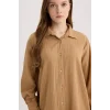 Defacto E1628 Kahve Regular Fit Basic Düz Uzun Kollu Gömlek Tunik