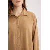 Defacto E1628 Kahve Regular Fit Basic Düz Uzun Kollu Gömlek Tunik