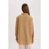 Defacto E1628 Kahve Regular Fit Basic Düz Uzun Kollu Gömlek Tunik