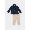 Defacto D9337 Lacivert Erkek Bebek 2li Takım Desenli Gömelk Beli Lastikli Pantolon