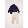 Defacto D9337 Lacivert Erkek Bebek 2li Takım Desenli Gömelk Beli Lastikli Pantolon
